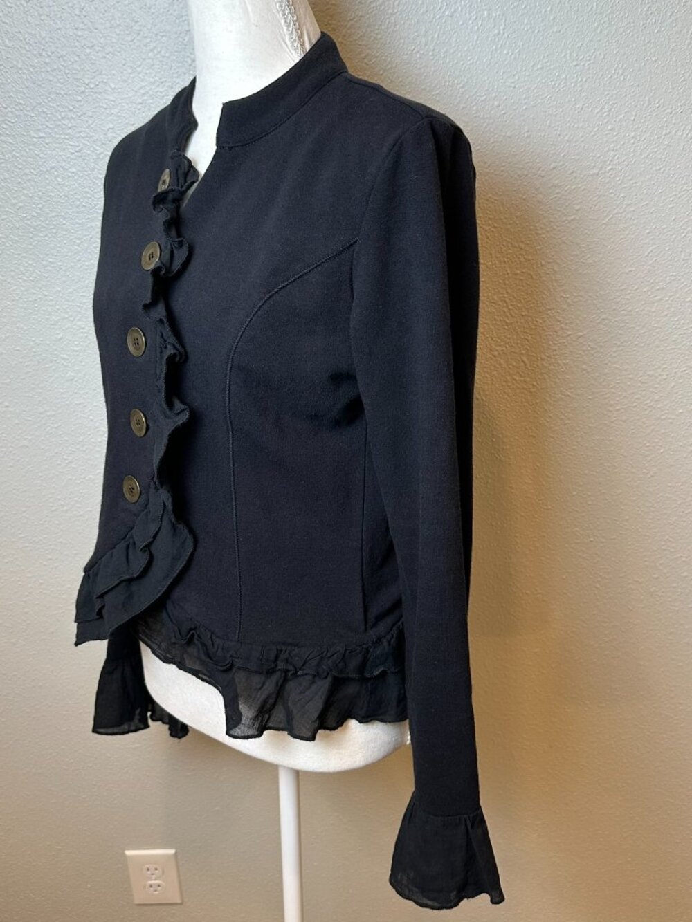 Vtg Ruffle Blazer Asymmetrical Jacket Steampunk Whimsigoth Dark Academia - Picture 2 of 9